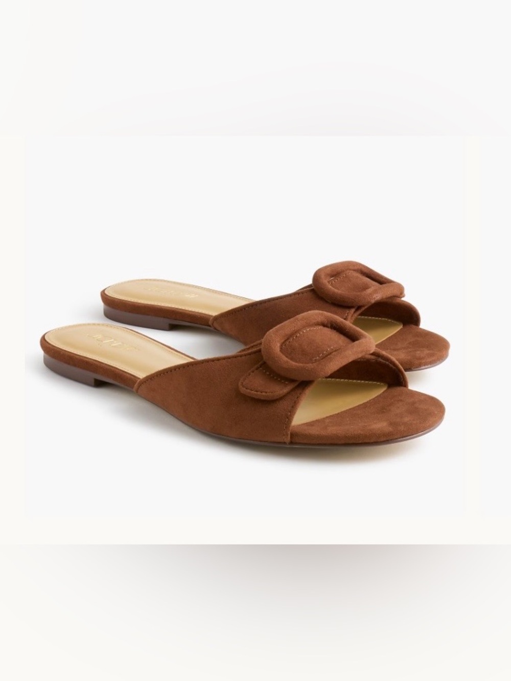NEW J. Crew Faux-suede buckle slides Antique Oak CR285 size 7.5